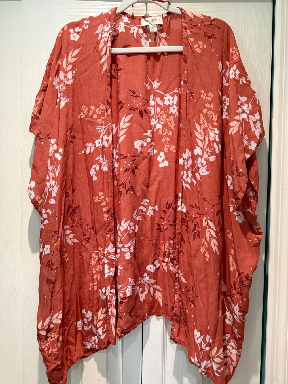 LOFT rust pink Floral Open Front Kimono
